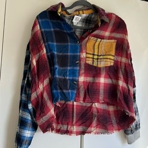 Plaid, cropped, lightweight, long sleeve shirt